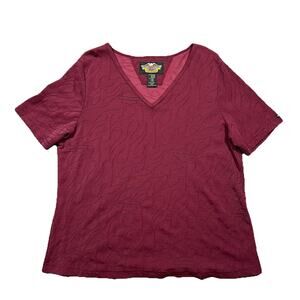 Vintage Harley-Davidson American Legend Burgundy Embossed V-Neck Tee USA 2W